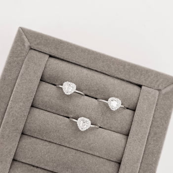 Anel Feminino Solitário Zircônia Coração cravejado em Prata 925 AN1772  