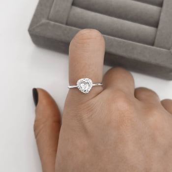 Anel Feminino Solitário Zircônia Coração cravejado em Prata 925 AN1772  
