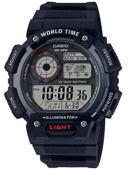 Relógio Casio Digital Esportivo Masculino World Time Preto Á Prova d´água AE-1400WH-1AVDF 