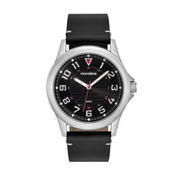 Relógio Mondaine Masculino Prateado Casual com Pulseira em Couro e Visor Texturizado Á Prova d'água 83504G0MVNH3