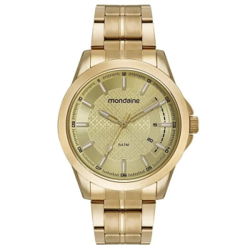 Relógio Mondaine Masculino Dourado Minimalista com Visor Champanhe Texturizado Á Prova d'água 32601GPMVDE1