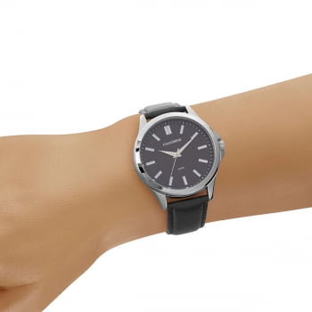 Relógio Mondaine Masculino Prata Social Couro Preto a prova d´água 99548G0MVNH1