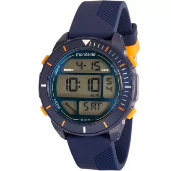 Relógio Mondaine Masculino Esportivo Digital Azul com Detalhes Laranja Pulseira em Silicone Á Prova d'água 32318G0MVN1