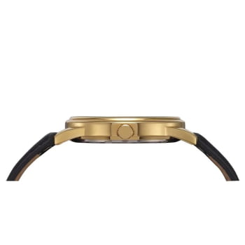 Relógio Mondaine Masculino Dourado Todo Numerado Visor Preto com Pulseira em Couro Preta Á Prova D'água 99546GPMVDH2