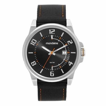 Relógio Mondaine Masculino Prateado com calendário Casual com Pulseira em Couro e nylon Á Prova d'água 32537G0MVNJ2