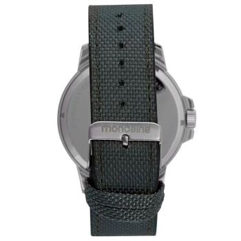 Relógio Mondaine Masculino Prateado Todo Numerado Visor Preto com Taquímetro Pulseira em Nylon Verde Militar Á Prova d'água 99658G0MVNJ1