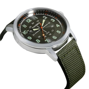 Relógio Mondaine Masculino Prateado Todo Numerado Visor Preto com Taquímetro Pulseira em Nylon Verde Militar Á Prova d'água 99658G0MVNJ1
