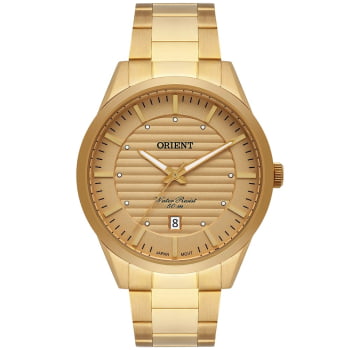 Relógio Orient Masculino Dourado  com Calendário Visor Champanhe Aço Inoxidável á Prova D'água MGSS1237