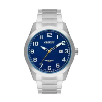 Relógio Orient Masculino Prateado Visor Azul com Caléndario Aço Inox á prova d'água MBSS1360