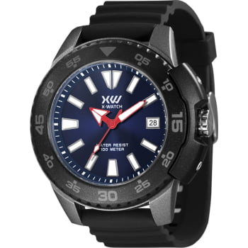 Relógio X-Watch Masculino Pulseira em Silicone com Calendário Aço inox á prova d´ água XMPP1085