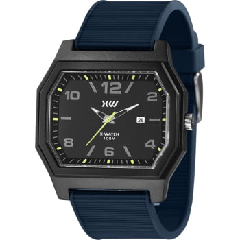 Relógio X-Watch Masculino Preto Visor Preto com Calendário Pulseira Azul em Silicone Á Prova d'água XGPP1022