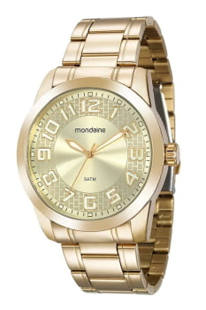 Relógio Mondaine Masculino Dourado Numerado Visor Champanhe Á Prova d'água 99130GPMVDE4K1
