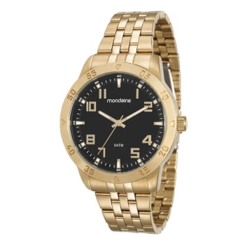 kit Relógio Mondaine Masculino Dourado com Visor Preto Á Prova d'água 99190GPMVDE2