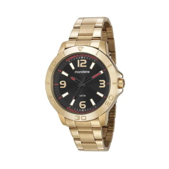 Kit Relógio Mondaine Masculino Dourado Visor Preto Á Prova d'água 99351GPMVDE2