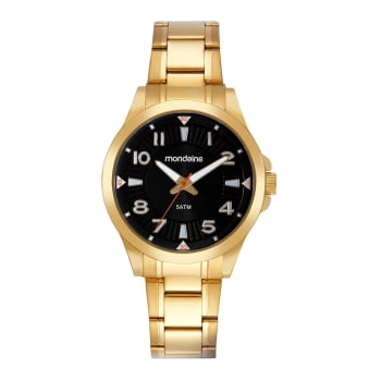 Kit Relógio Mondaine Masculino Dourado Visor Preto mais Kit Manicure á Prova D'água 83512GPMVDE1