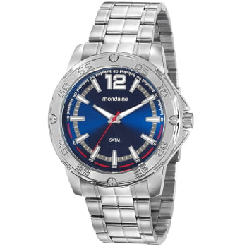 Kit Relógio Mondaine Masculino Prateado com Visor Azul Á Prova d'água 99551G0MVNE2