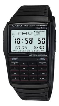 Relógio Casio Calculadora e Memória Masculino Preto Digital Esportivo Quadrado em Poliuretano Á Prova D'água DBC-32-1ADF 2888