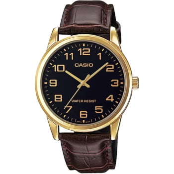 Relógio Casio Dourado Masculino Couro  MTB-VOO1GL-1BUDF