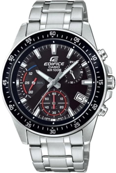 Relógio Casio Edifice Chronograph Masculino Prateado Visor Preto com Calendário Taquímetro Aço Inoxidável Á Prova d'água EFV-540D-1AVUDF Relógio Casio Edifice Chronograph Masculino Prateado Visor Preto com Calendário Taquímetro Aço Inoxidável Á Prova d'água EFV-540D-1AVUDF