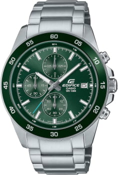Relógio Casio Edifice Masculino Prata com Visor Verde Cronógrafo Clássico com Calendário EFR-526D-3AVUDF
