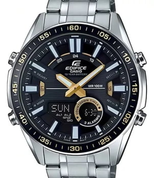 Relógio Casio Edifice Masculino Prateado Display Duplo com Taquímetro Á Prova d'água EFV-C100D-1BVDF 5479 