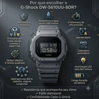 Relógio Casio G-Shock Masculino Esportivo Digital Cinza Á Prova d'água DW-5610UU-8DR