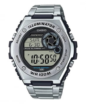 Relógio Casio Masculino Aço Inox Prata e Preto Digital MWD-100HD