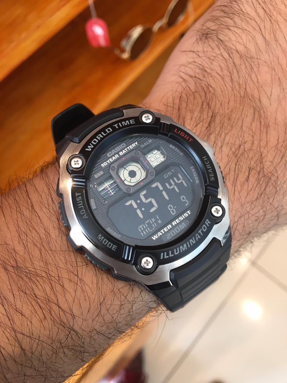 Relógio Casio World Time Masculino Digital Prata Preto Esportivo AE 2000W 1BVDF