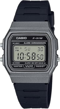 Relógio Casio Masculino Cinza com Preto Digital Esportivo Quadrado em Poliuretano Á Prova d'água F-91WM-1BDF 593