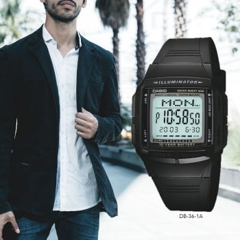 Relógio Casio Masculino Preto Digital Esportivo Memoria Telefônica Á Prova d'água DB-36-1AVDF-SC