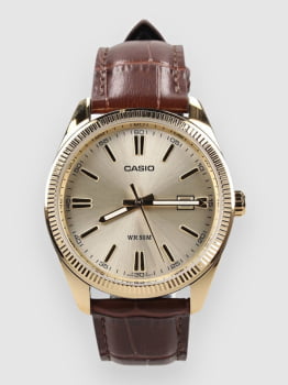 Relógio Casio Masculino Dourado Visor Champanhe Minimalista com Calendário Pulseira Couro Marrom Á Prova D'água MTP-1302PGL-9AVEF Relógio Casio Masculino Dourado Visor Champanhe Minimalista com Calendário Pulseira Couro Marrom Á Prova D'água MTP-1302PGL-9AVEF