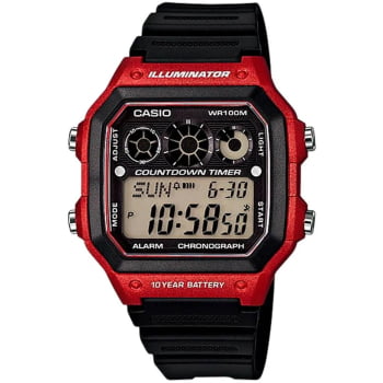 Relógio Casio Masculino Esportivo Preto Vermelho Digital á prova d´água AE-1300WH-4AVDF