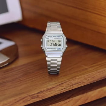Relógio Casio Prateado Digital Vintage Retro Quadrado A158WEA-7DF 593