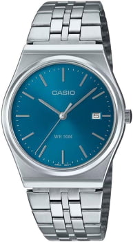Relógio Casio Prateado Visor Azul Minimalista com Calendário á Prova D'água MTP-B145D-2A2VDF 4393