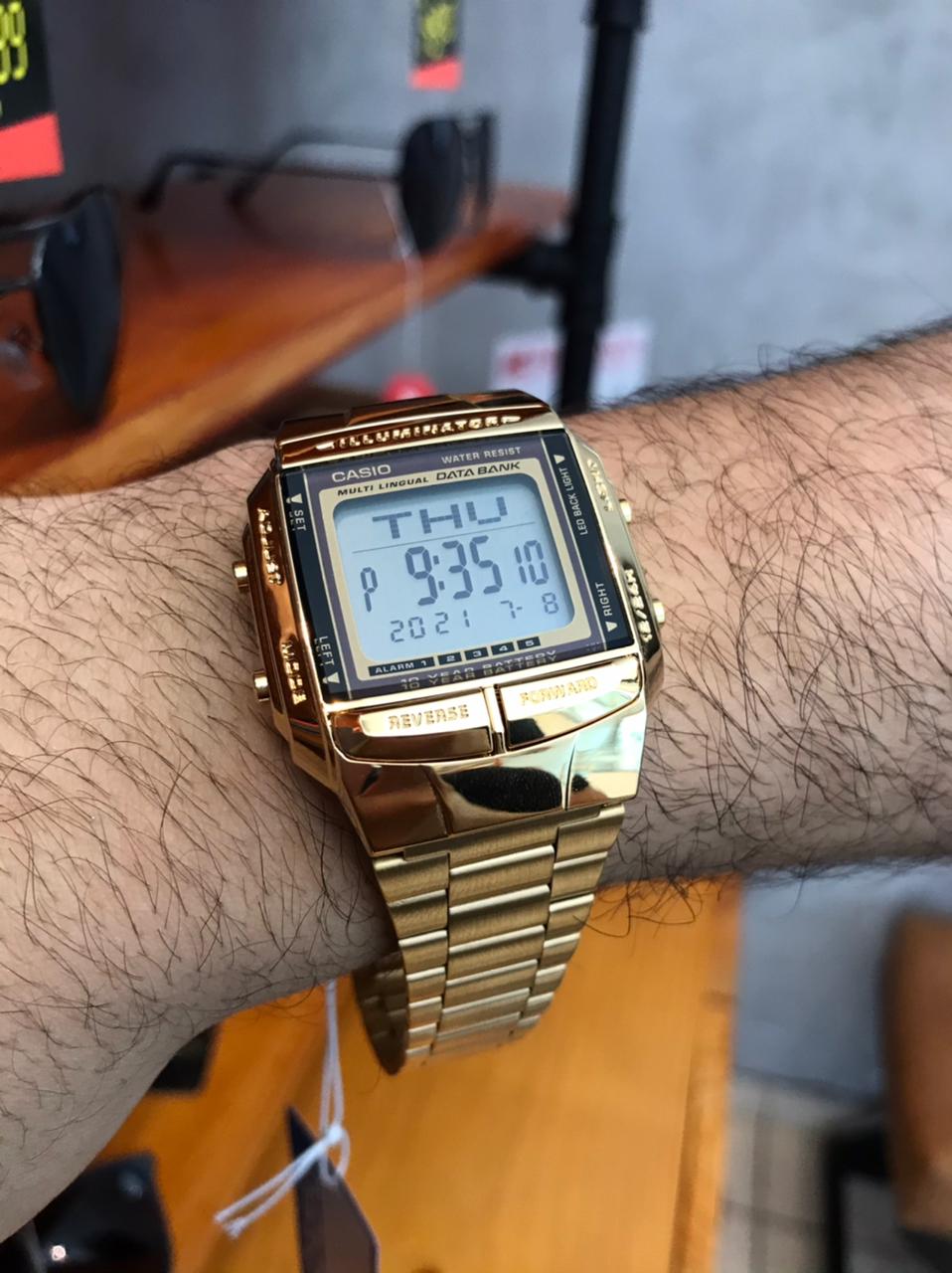 Relógio Casio Vintage Masculino Memória Telefônica Digital Dourado DB-360G-9ADF