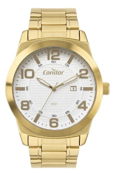 Relógio Condor Masculino Dourado Mostrador Branco com Calendário Á Prova D'água CO2115MWK/4K
