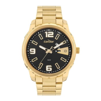 Relógio Condor Masculino Dourado Mostrador Preto com Calendário e Taquímetro Á Prova D'água CO2115NCA/4P