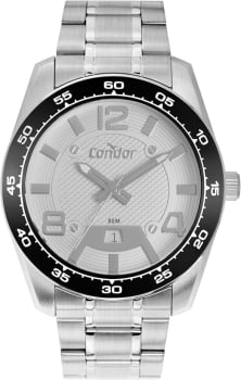 Relógio Condor Masculino Prateado Mostrador Branco com Calendário e Taquímetro Á Prova D'água CO2117BM/4K Relógio Condor Masculino Prateado Mostrador Branco com Calendário e Taquímetro Á Prova D'água CO2117BM/4K