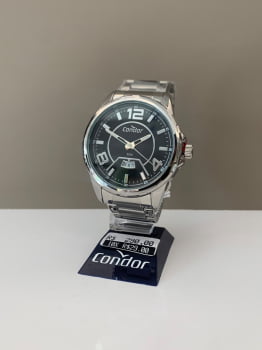 Relógio Condor Masculino Prateado Mostrador Preto com Calendário e Taquímetro Á Prova D'água CO2117BS/4K Relógio Condor Masculino Prateado Mostrador Preto com Calendário e Taquímetro Á Prova D'água CO2117BS/4K