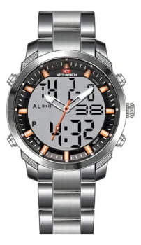 Relógio Kat-Watch Masculino Prateado Display Duplo KT-1124