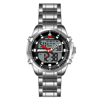 Relógio Kat-Watch Masculino Prateado Display Duplo com Visor Preto KT-1134 