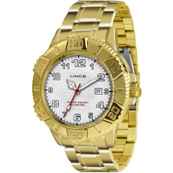 Relógio Lince Masculino Dourado com Calendário á prova d`água MRG4334L