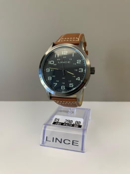 Relógio Lince Masculino Grafite Visor Preto com Numeração Completa Pulseira de Couro Á Prova D'água MRCH288L46