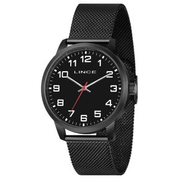 Relógio Lince Masculino Minimalista Preto com Numeração Completa Pulseira Milanesa Á Prova d'água MRN4856L44