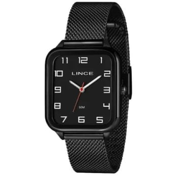 Relógio Lince Masculino Minimalista Preto com Numeração Completa Pulseira Milanesa MQNH247L34