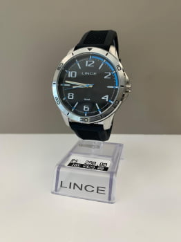 Relógio Lince Masculino Prateado com Mostrador Preto e Detalhe Azul Pulseira em Silicone Á Prova D'água MRPM006L46