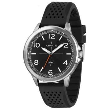 Relógio Lince Masculino Prateado Com Visor Preto Pulseira em Silicone Á Prova d'água MRPM054L46 Relógio Lince Masculino Prateado Com Visor Preto Pulseira em Silicone Á Prova d'água MRPM054L46