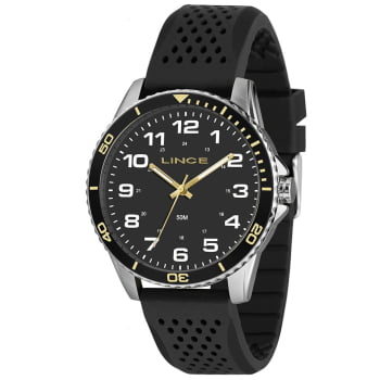 Relógio Lince Masculino Prateado Com Visor Preto Todo Numerado Pulseira em Silicone Á Prova d'água MRPM053L46 Relógio Lince Masculino Prateado Com Visor Preto Todo Numerado Pulseira em Silicone Á Prova d'água MRPM053L46