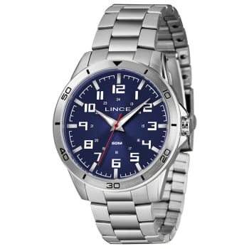 Relógio Lince Masculino Prateado Todo Numerado com Visor Azul Á Prova D'água MRMM055L46