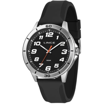 Relógio Lince Masculino Prateado Todo Numerado com Visor Preto Pulseira em Silicone Á Prova D'água MRPM003L46